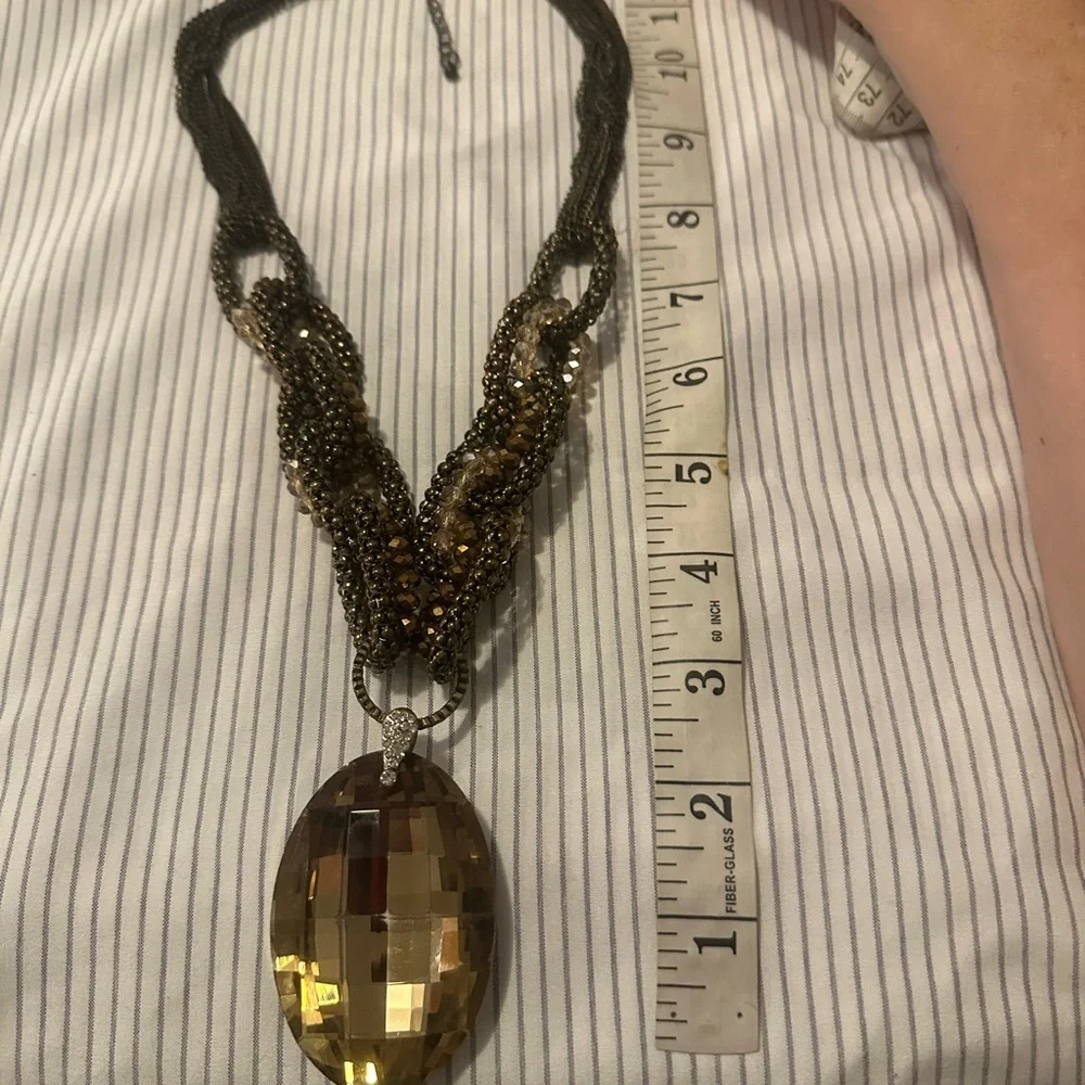 Chico’s Multi Strand Bead Rhinestone Oval Faceted Smoky Topaz Pendant Necklace - Picture 10 of 10